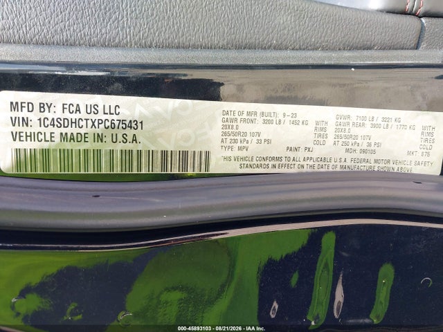 45893103 :رقم المزاد ، 1C4SDHCTXPC675431 vin ، 2023 Dodge Durango R/t Plus Rwd مزاد بيع