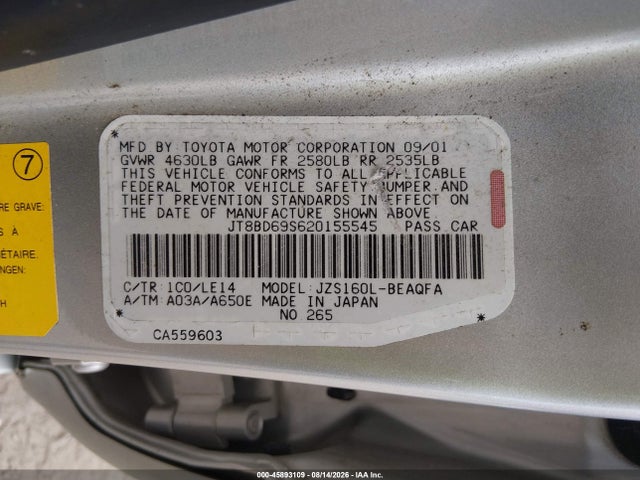 Aukcja sprzedaży 2002 Lexus Gs 300, vin: JT8BD69S620155545, numer aukcji: 45893109