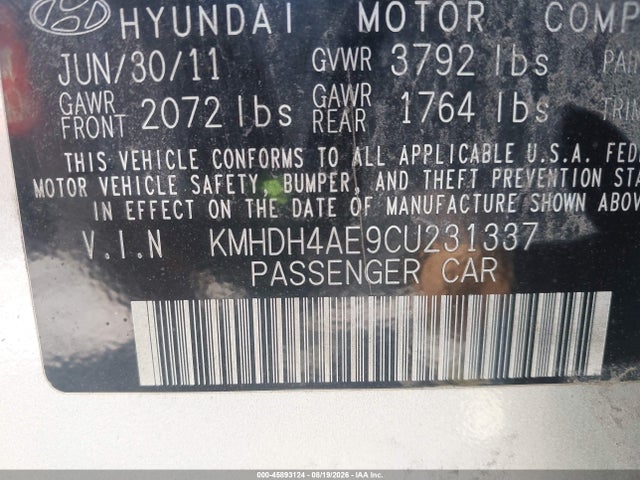 Продажа на аукционе авто 2012 Hyundai Elantra Limited (ulsan Plant), vin: KMHDH4AE9CU231337, номер лота: 45893124
