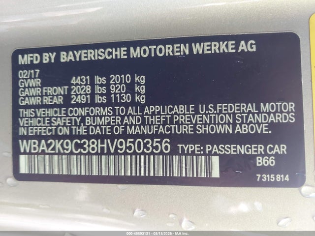 Продажа на аукционе авто 2017 Bmw 230i, vin: WBA2K9C38HV950356, номер лота: 45893131