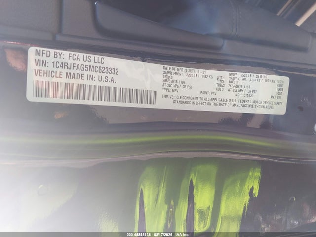 Aukcja sprzedaży 2021 Jeep Grand Cherokee Laredo, vin: 1C4RJFAG5MC623332, numer aukcji: 45893136