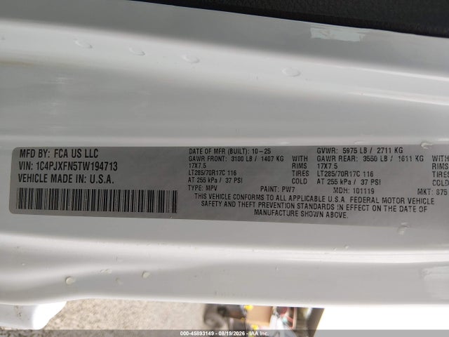 Aukcja sprzedaży 2026 Jeep Wrangler Rubicon 4x4, vin: 1C4PJXFN5TW194713, numer aukcji: 45893149