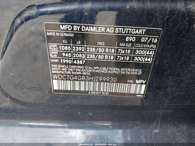 2017 Mercedes-benz Gla 250 4matic მანქანა იყიდება აუქციონზე, vin: WDCTG4GB3HJ299930, აუქციონის ნომერი: 45893153