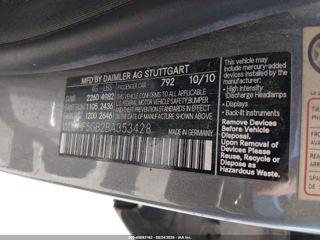 Продажа на аукционе авто 2011 Mercedes-benz E 350, vin: WDDHF5GB2BA353428, номер лота: 45893162
