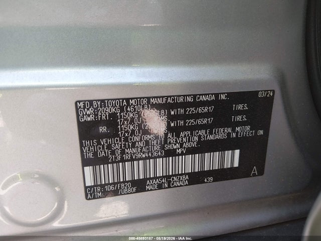 Aukcja sprzedaży 2024 Toyota Rav4 Le, vin: 2T3F1RFV9RW443643, numer aukcji: 45893187
