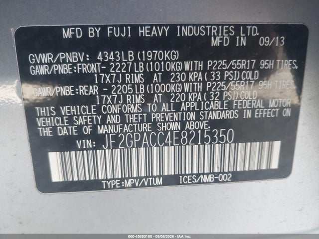 2014 Subaru Xv Crosstrek 2.0i Premium მანქანა იყიდება აუქციონზე, vin: JF2GPACC4E8215350, აუქციონის ნომერი: 45893188