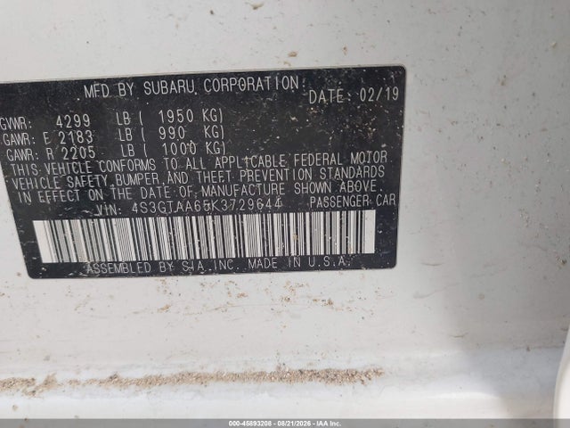 Subaru Impreza 2.0i 2019 4S3GTAA65K3729644 Image 9