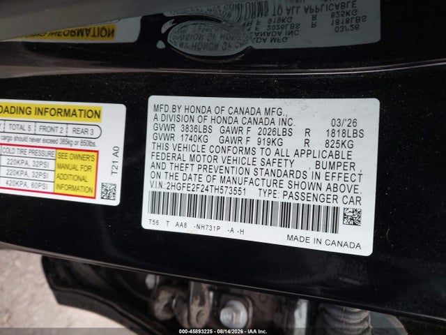 Honda Civic Lx 2026 2HGFE2F24TH573551 Image 9
