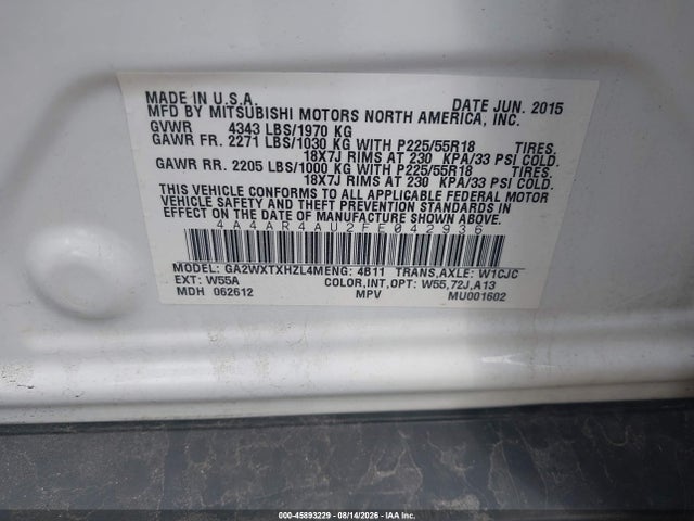 Aukcja sprzedaży 2015 Mitsubishi Outlander Sport Se, vin: 4A4AR4AU2FE042936, numer aukcji: 45893229