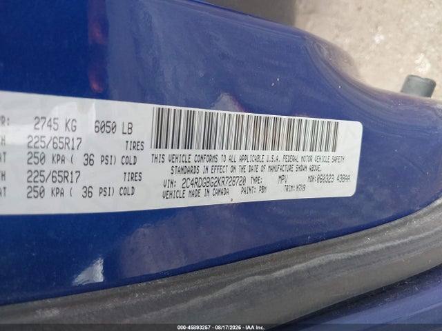 45893257 :رقم المزاد ، 2C4RDGBG2KR728720 vin ، 2019 Dodge Grand Caravan Se Plus مزاد بيع