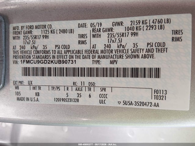 Ford ESCAPE SE 2019 1FMCU9GD2KUB90731 Image 9