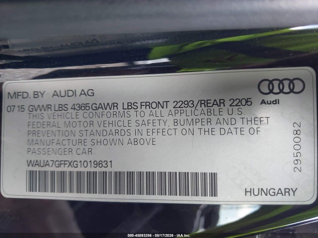 Продажа на аукционе авто 2016 Audi A3 1.8t Premium, vin: WAUA7GFFXG1019631, номер лота: 45893286