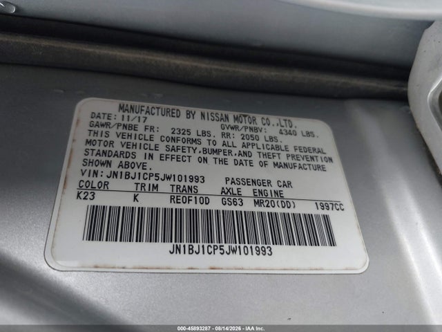 Aukcja sprzedaży 2018 Nissan Rogue Sport Sv, vin: JN1BJ1CP5JW101993, numer aukcji: 45893287