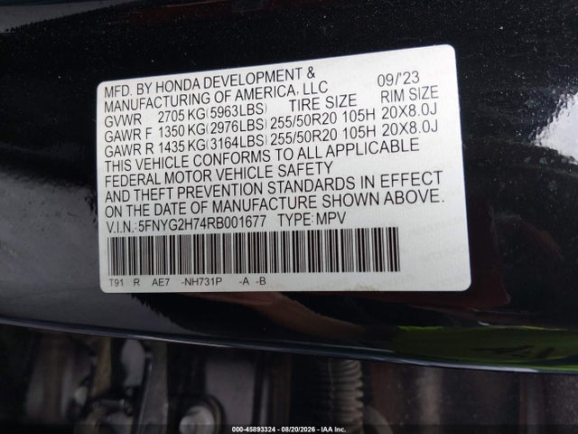 Honda Pilot Touring 2024 5FNYG2H74RB001677 Image 9