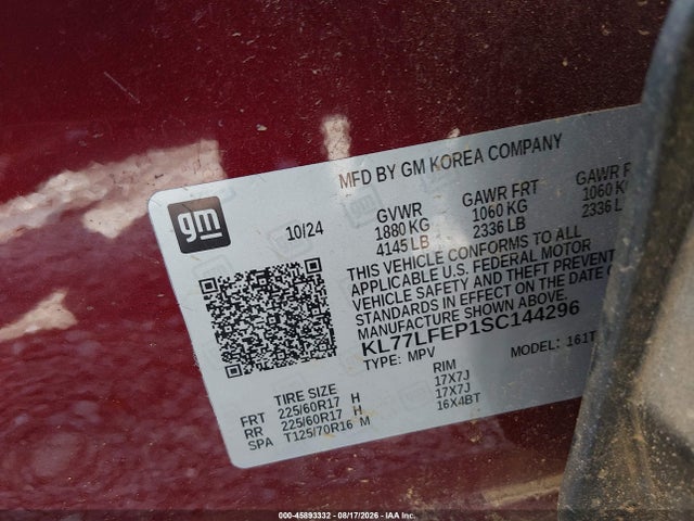 Продаж на аукціоні авто 2025 Chevrolet Trax Fwd Ls, vin: KL77LFEP1SC144296, номер лоту: 45893332