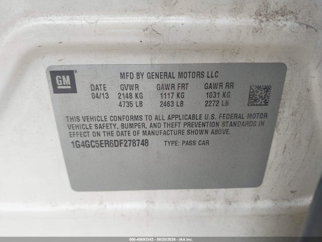 45893342 :رقم المزاد ، 1G4GC5ER6DF278748 vin ، 2013 Buick Lacrosse Leather Group مزاد بيع