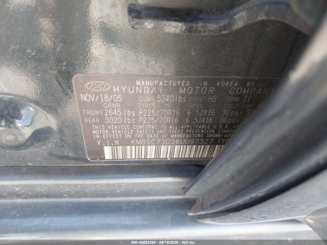 Продажа на аукционе авто 2006 Hyundai Santa Fe Gls, vin: KM8SC73D36U097327, номер лота: 45893365