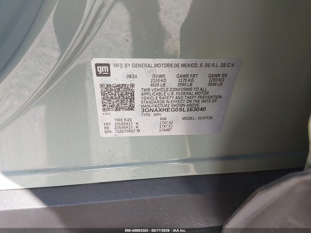 2025 Chevrolet Equinox Fwd Lt მანქანა იყიდება აუქციონზე, vin: 3GNAXHEG0SL163040, აუქციონის ნომერი: 45893383