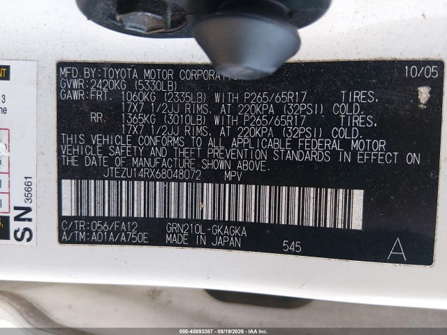 Auction sale of the 2006 Toyota 4runner Sr5 V6, vin: JTEZU14RX68048072, lot number: 45893387