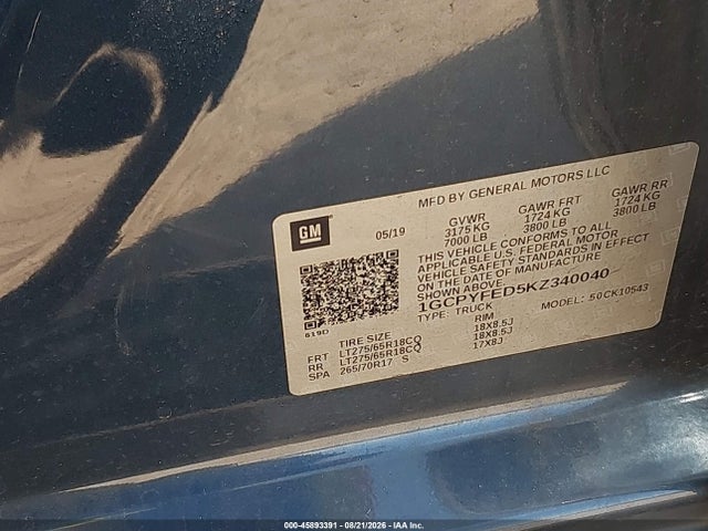 Chevrolet Silverado 1500 Lt Trail Boss 2019 1GCPYFED5KZ340040 Image 9