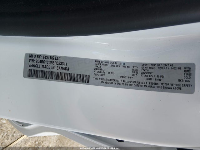 2025 Chrysler Voyager Lx მანქანა იყიდება აუქციონზე, vin: 2C4RC1CG9SR533311, აუქციონის ნომერი: 45893406