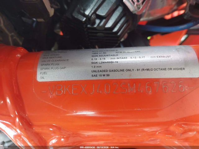 45893436 :رقم المزاد ، VBKEXJ402SM467626 vin ، 2025 Ktm 500 Exc-f/xw-f/exc-f Six Days مزاد بيع