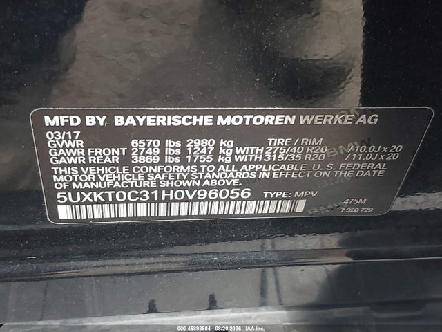 45893504 :رقم المزاد ، 5UXKT0C31H0V96056 vin ، 2017 Bmw X5 Edrive Xdrive40e Iperformance مزاد بيع