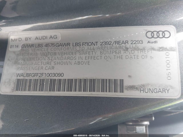Продаж на аукціоні авто 2015 Audi A3 2.0t Premium, vin: WAUBFGFF2F1003090, номер лоту: 45893515
