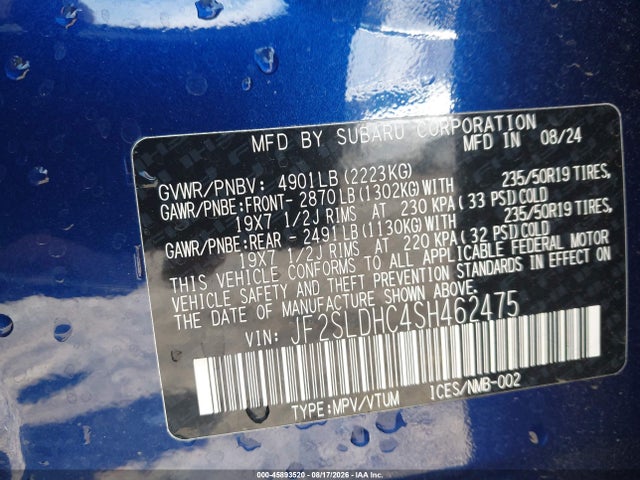 45893520 :رقم المزاد ، JF2SLDHC4SH462475 vin ، 2025 Subaru Forester Sport مزاد بيع