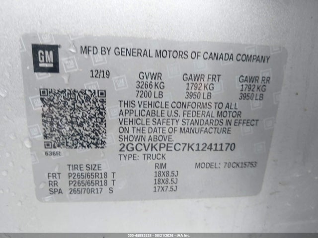 Aukcja sprzedaży 2019 Chevrolet Silverado 1500 Ld Lt, vin: 2GCVKPEC7K1241170, numer aukcji: 45893528