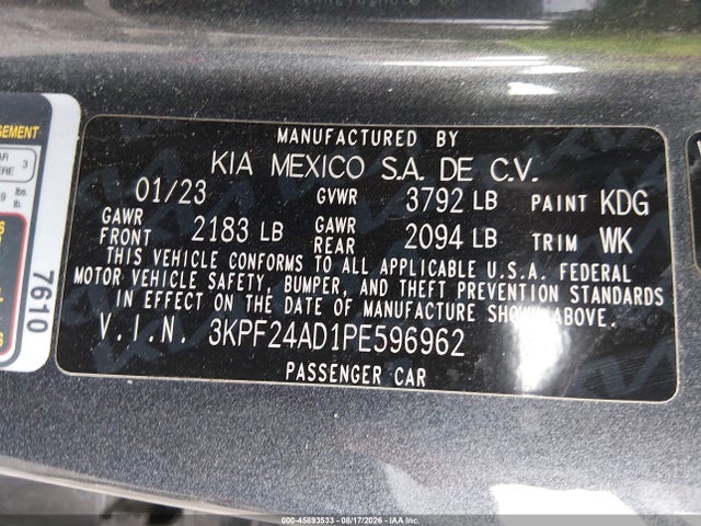 Продаж на аукціоні авто 2023 Kia Forte Lxs, vin: 3KPF24AD1PE596962, номер лоту: 45893533