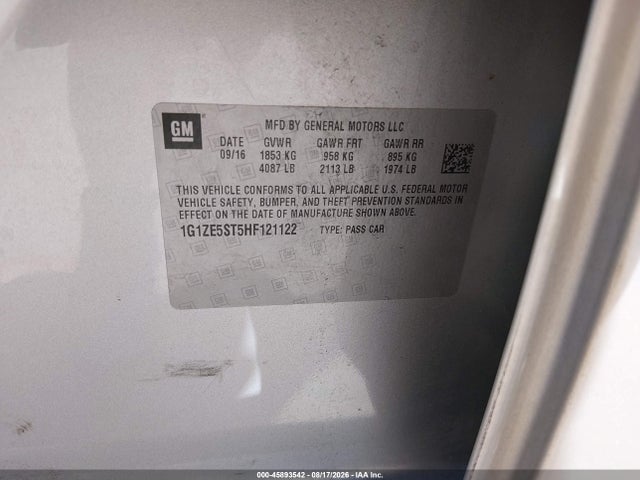 45893542 :رقم المزاد ، 1G1ZE5ST5HF121122 vin ، 2017 Chevrolet Malibu 1lt مزاد بيع