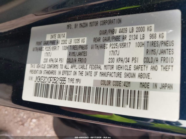 Aukcja sprzedaży 2015 Mazda Cx-5 Touring, vin: JM3KE2CY0F0521565, numer aukcji: 45893543