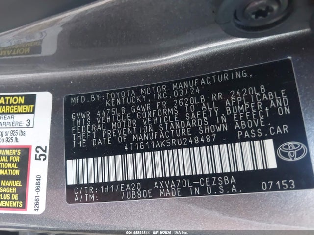 Toyota CAMRY SE 2024 4T1G11AK5RU248487 Image 9
