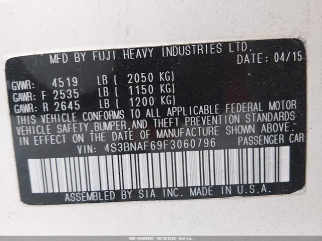 Subaru Legacy 2.5i Premium 2015 4S3BNAF69F3060796 Image 9