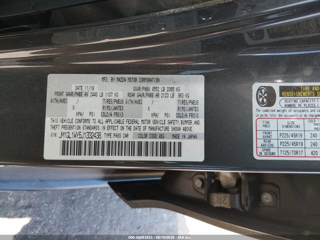 Продажа на аукционе авто 2018 Mazda Mazda6 Grand Touring Reserve, vin: JM1GL1WY5J1332438, номер лота: 45893553