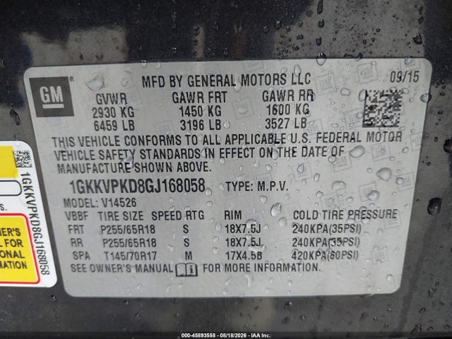 Продажа на аукционе авто 2016 Gmc Acadia Sle-2, vin: 1GKKVPKD8GJ168058, номер лота: 45893558