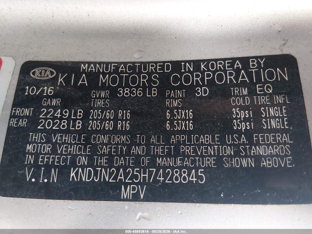 Aukcja sprzedaży 2017 Kia Soul, vin: KNDJN2A25H7428845, numer aukcji: 45893616