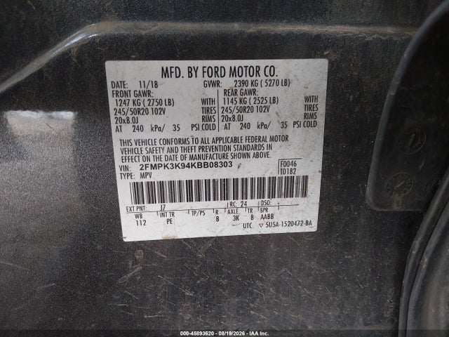 2FMPK3K94KBB08303 Ford Edge Titanium