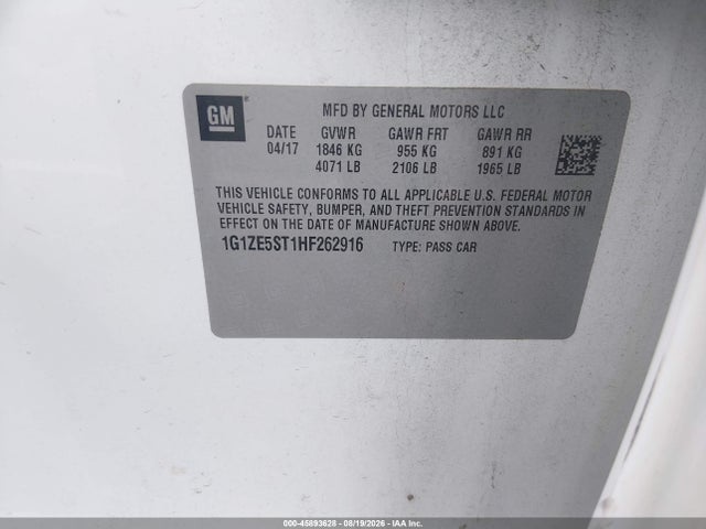 Продажа на аукционе авто 2017 Chevrolet Malibu 1lt, vin: 1G1ZE5ST1HF262916, номер лота: 45893628