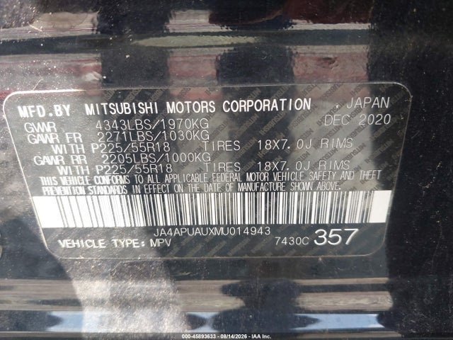 Продажа на аукционе авто 2021 Mitsubishi Outlander Sport 2.0 Be 2wd/2.0 Es 2wd/2.0 Le 2wd/2.0 S 2wd, vin: JA4APUAUXMU014943, номер лота: 45893633