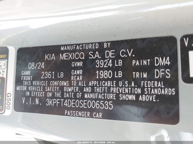 KIA K4 Lxs 2025 3KPFT4DE0SE006535 Image 9
