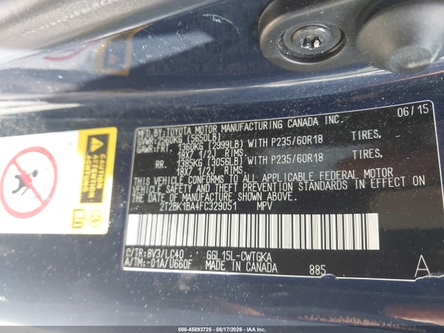 2015 Lexus Rx 350 მანქანა იყიდება აუქციონზე, vin: 2T2BK1BA4FC329051, აუქციონის ნომერი: 45893725