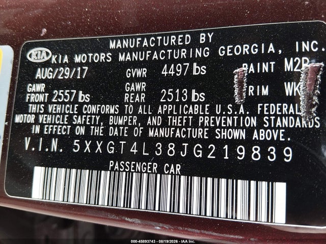 KIA Optima Lx 2018 5XXGT4L38JG219839 Image 9