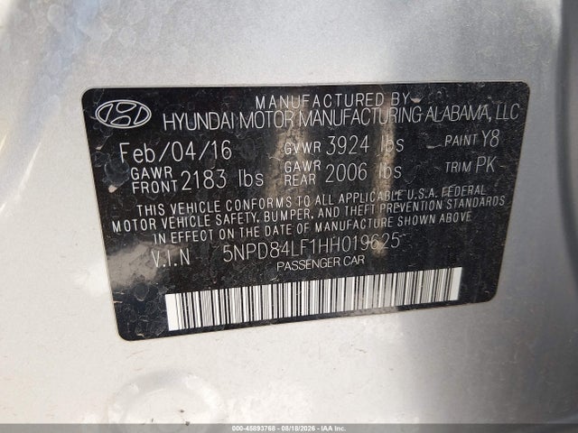 Aukcja sprzedaży 2017 Hyundai Elantra Se, vin: 5NPD84LF1HH019625, numer aukcji: 45893768