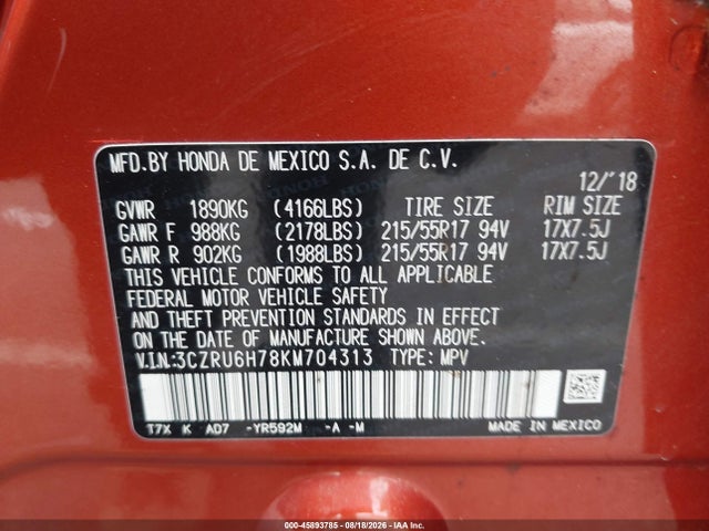 Продаж на аукціоні авто 2019 Honda Hr-v Ex-l, vin: 3CZRU6H78KM704313, номер лоту: 45893785