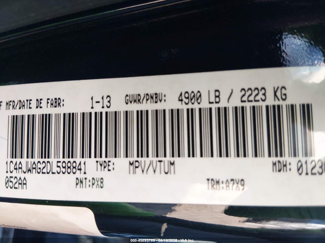 Aukcja sprzedaży 2013 Jeep Wrangler Sport, vin: 1C4AJWAG2DL598841, numer aukcji: 45893789