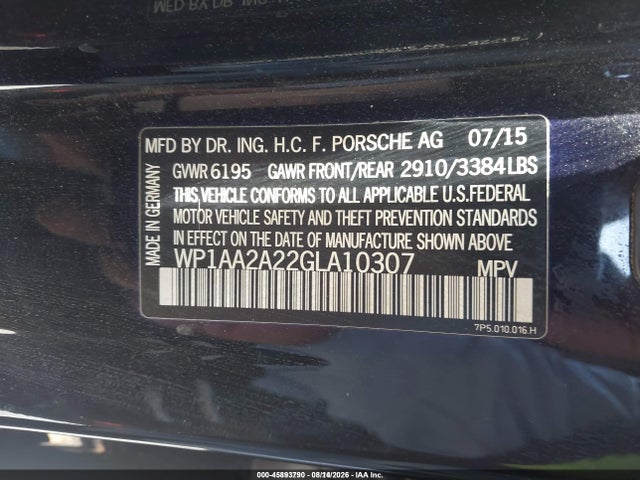 Porsche Cayenne 2016 WP1AA2A22GLA10307 Image 9