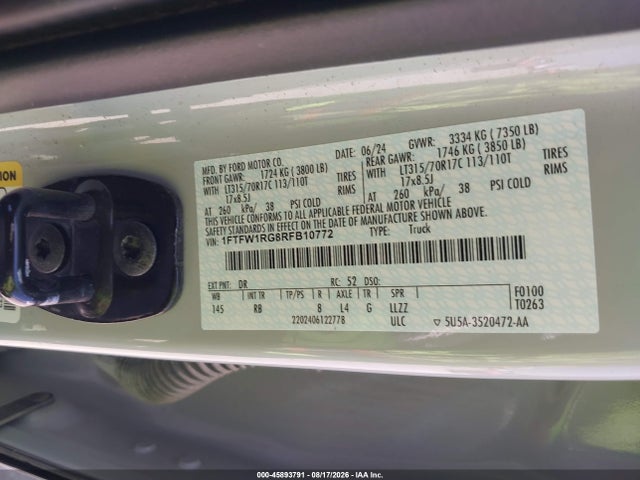 Продаж на аукціоні авто 2024 Ford F-150 Raptor, vin: 1FTFW1RG8RFB10772, номер лоту: 45893791