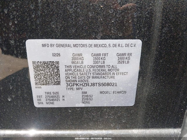 45893793 :رقم المزاد ، 3GPKHZRJ8TS508021 vin ، 2026 Honda Prologue Elite مزاد بيع